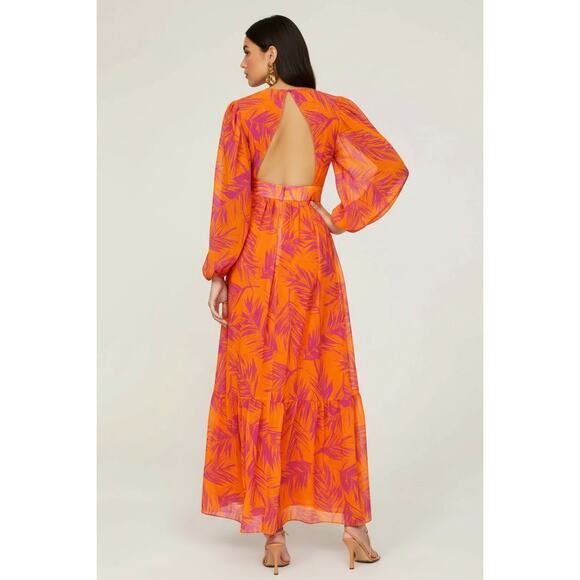 Toccin x RTR Women's Preloved Palm Print Maxi Dress in Orange floral  Size 8 - Picture 3 of 5